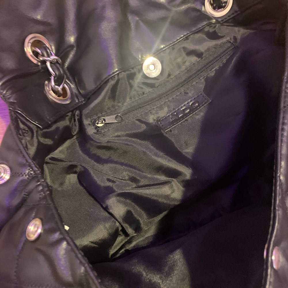 leather silver chained shoulder bag